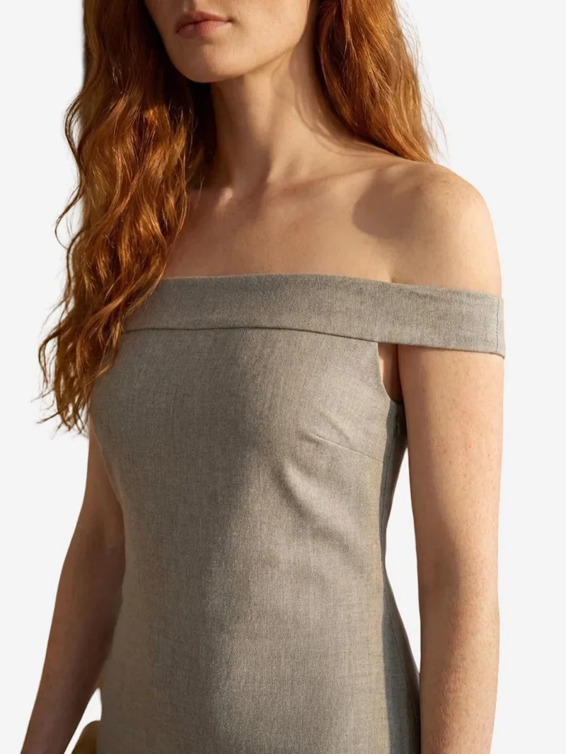 MY FASHION Grey MY FASHION Off Shoulder Bodycon Maxi Dress with Slit for Women | Best Price UAE